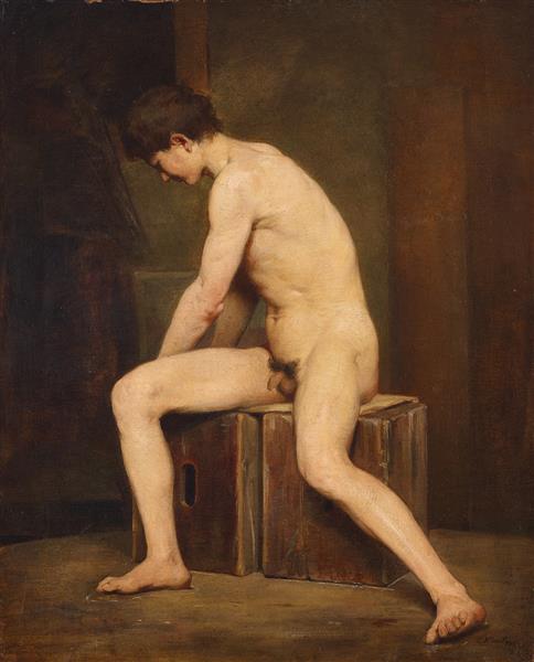 Sitting Nude Man Turned to the Left, 1883 - Густав Клімт