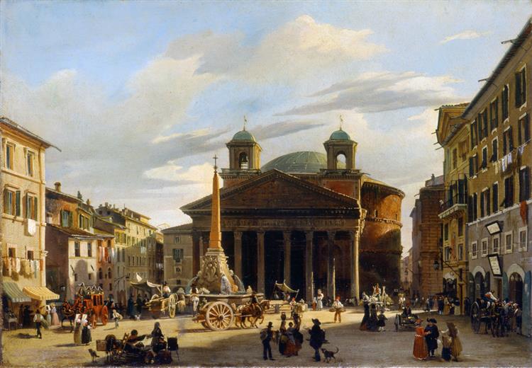 Piazza del Pantheon (Piazza della Rotonda), Rome, 1843 - Giacomo Caneva