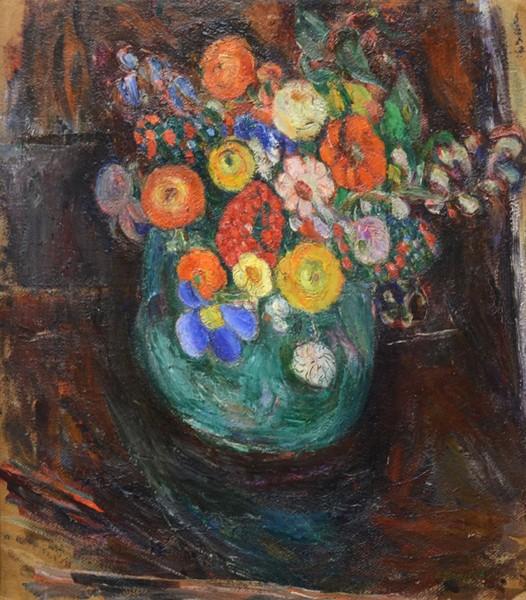 Натюрморт із зеленою вазою та квітами - Абрам Маневич