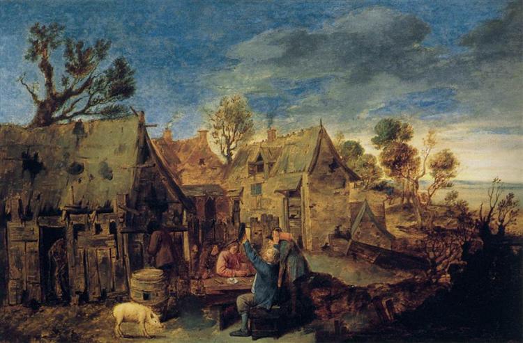 Village Scene with Men Drinking, c.1633 - Адриан Браувер