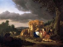 Milking a Cow - Адриан ван де Вельде