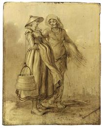 An Amorous Peasant Couple Conversing - Адриан ван де Венне