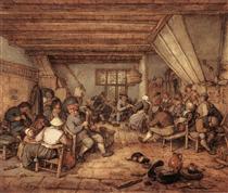 Feasting Peasants in a Tavern - Адриан ван Остаде
