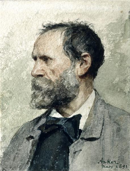 Self-portrait in profile, left, 1891 - Albert Anker