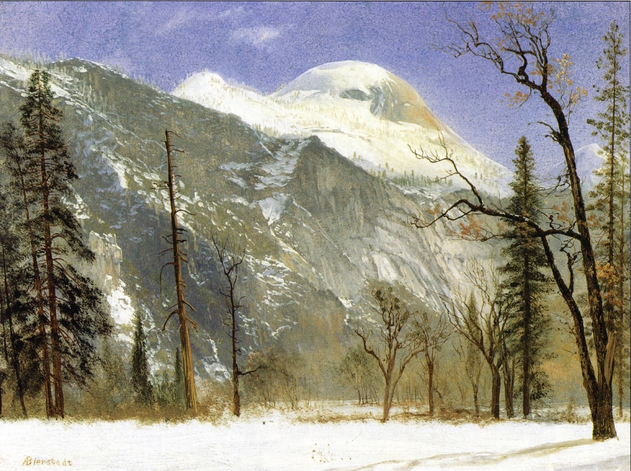 Cathedral Rock Yosemite Valley California winter Oil painting Albert Bierstadt 