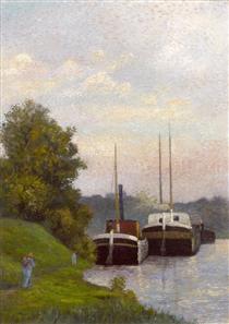 Barges on the Seine - Albert Dubois-Pillet