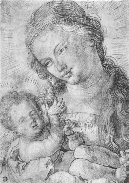 Мадонна с младенцем в пол-длины, c.1519 - Альбрехт Дюрер