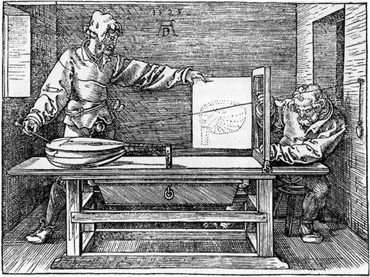 Мужчина рисует лютню, 1523 - Альбрехт Дюрер