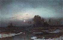 Autumn Landscape with a swampy river in the moonlight - Alexeï Savrassov