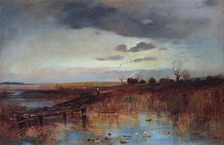 Autumn. Village near the stream, c.1870 - Aleksey Savrasov