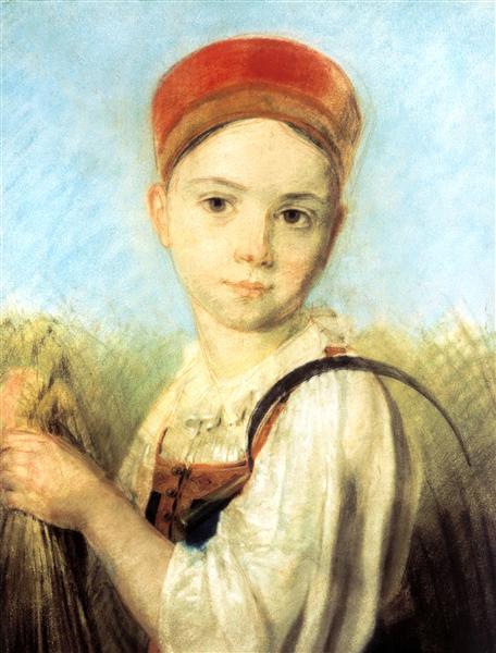 Peasant Girl with a Sickle in the Rye - Alexei Gawrilowitsch Wenezianow