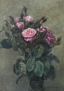 A Bunch of London Market Garden Moss Roses - Alfred Parsons