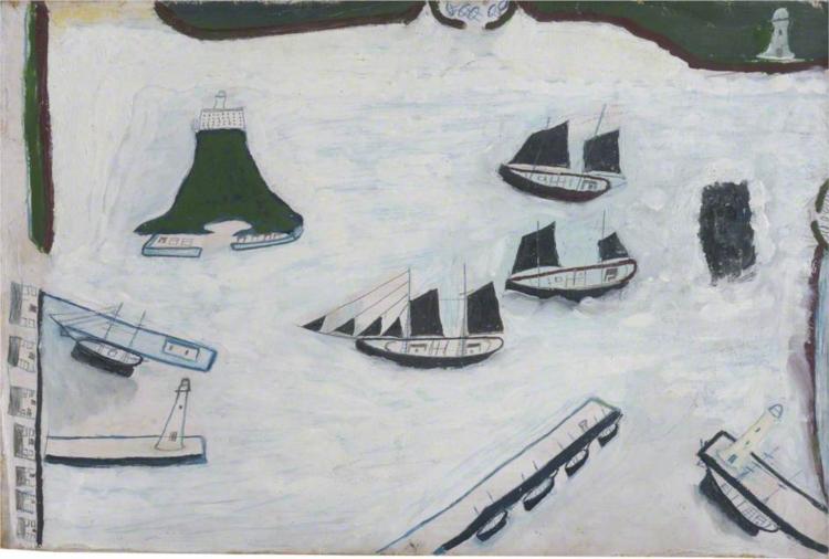 Mount's Bay with Four Lighthouses - Alfred Wallis