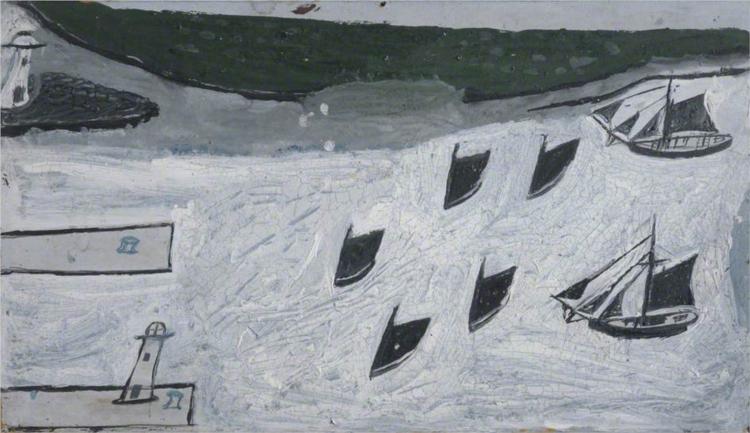 Seven Boats Entering Harbour, 1928 - Alfred Wallis