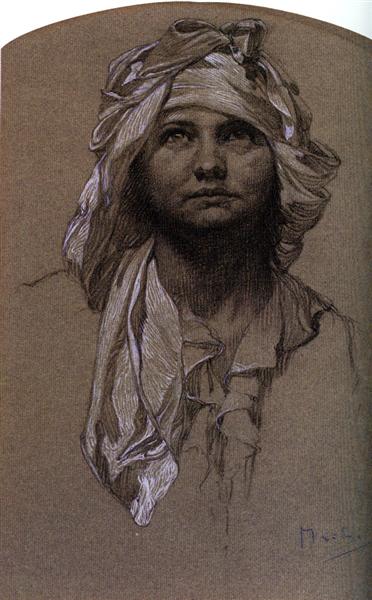 Head of a Girl - Alfons Mucha