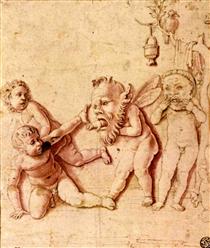Children playing with masks - Andrea Mantegna