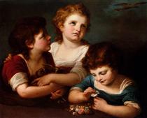 Children with a bird's nest and flowers - Angelica Kauffman