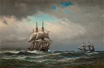 Ships at sea - Anton Melbye