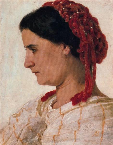 Portrait of Angela Böcklin in red fishnet - Арнольд Бёклин