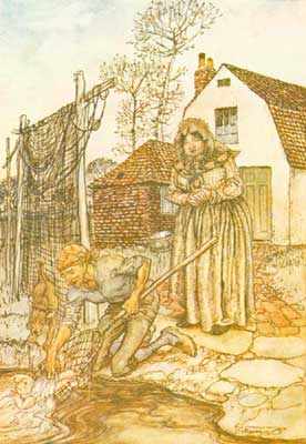 The fisherman and his wife had no children, and they were just longing - Arthur Rackham