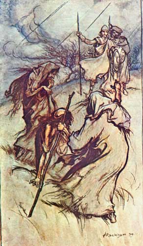 They were stopped by the Strange Appearance of Three Figures - Arthur Rackham