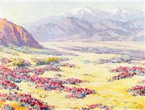 California Desert Wildflowers with Mountains Beyond - Бенджамін Браун