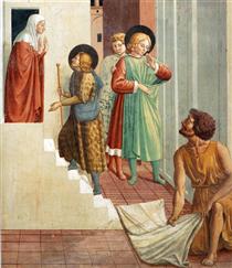 Birth of St. Francis, Prophecy of the Birth by a Pilgrim, Homage of the Simple Man (detail) - Benozzo Gozzoli