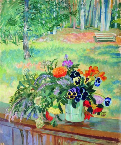 Букет цветов на балконе, 1924 - Борис Кустодиев
