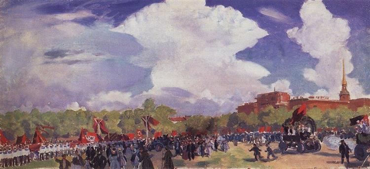 May Day parade. Petrograd. Mars Field, 1920 - Boris Michailowitsch Kustodijew
