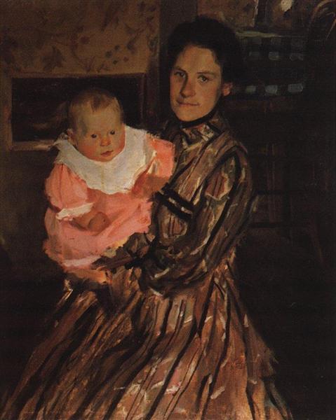 Portrait of Y.E. Kustodieva with son, 1904 - Borís Kustódiev