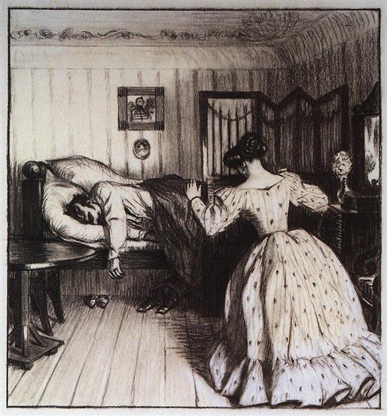 Wife wakes up Chertokutsky, 1905 - Boris Michailowitsch Kustodijew