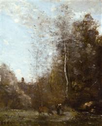 A Cow Grazing beneath a Birch Tree - Jean-Baptiste Camille Corot