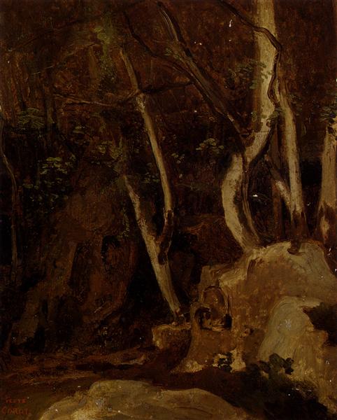 At Civita Castellana, Wooded Rocks, 1825 - 1828 - Jean-Baptiste Camille Corot