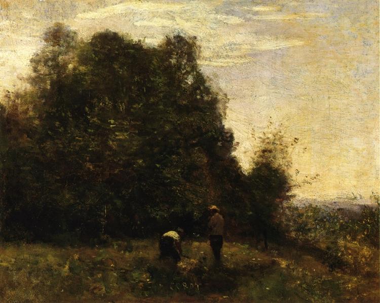 Two Figures Working in the Fields - Jean-Baptiste Camille Corot