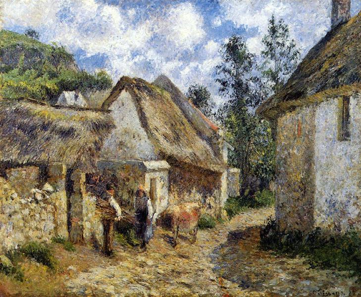 A Street in Auvers (Thatched Cottage and Cow), 1880 - Каміль Піссарро