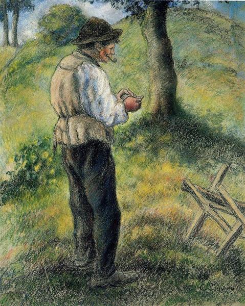 Father Melon Lighting his Pipe - Camille Pissarro
