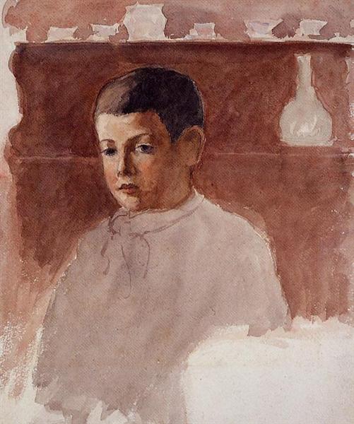 Half Length Portrait of Lucien Pissarro, c.1875 - 卡米耶·畢沙羅