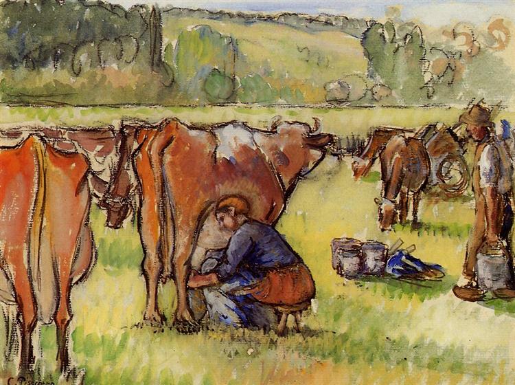 Milking Cows - Каміль Піссарро