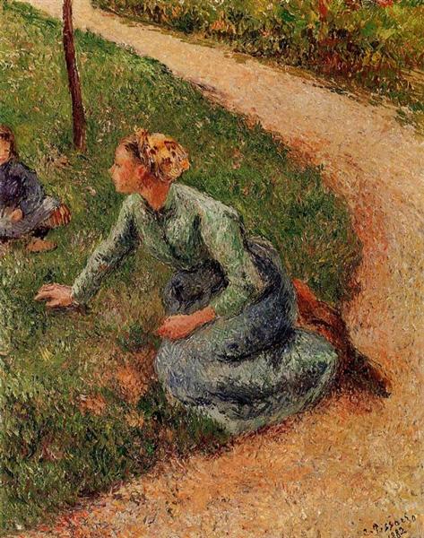 Peasant Trimming the Lawn, 1882 - Каміль Піссарро