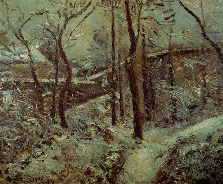 Poor footpath, Pontoise, snow effect, 1874 - Каміль Піссарро