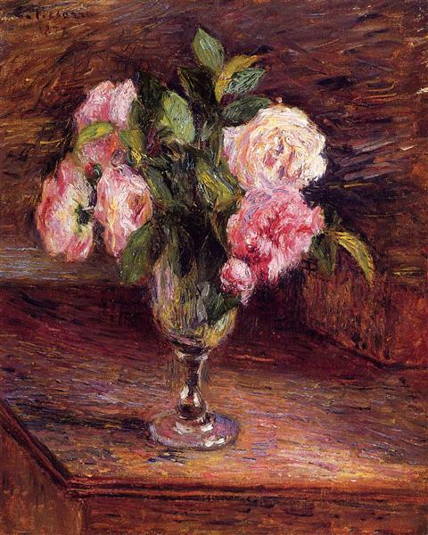 Roses in a Glass, 1877 - Каміль Піссарро