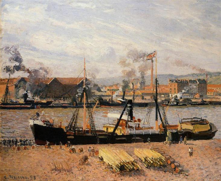 Rouen Port, Unloading Wood, 1898 - Камиль Писсарро