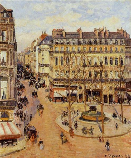 Rue Saint Honore Morning Sun Effect, Place du Theatre Francais, 1898 - Камиль Писсарро