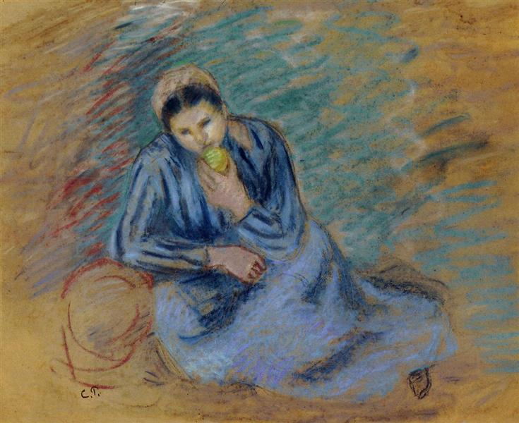 Seated Peasant Woman Crunching an Apple, c.1886 - 卡米耶·畢沙羅