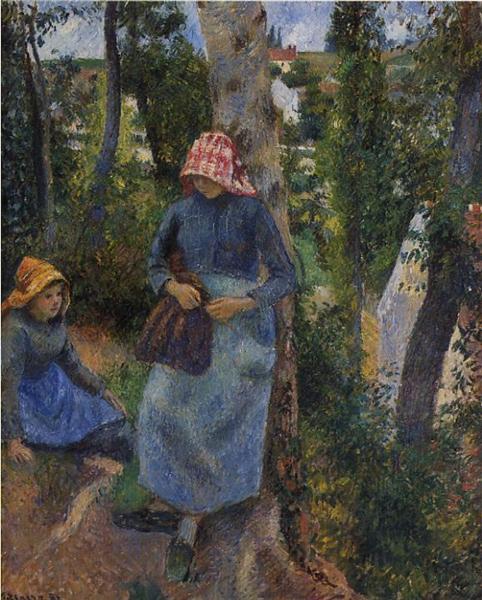 Two Young Peasants Chatting under the Trees, 1881 - Камиль Писсарро