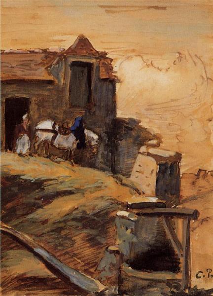 White Horse on a Farm, c.1874 - Камиль Писсарро
