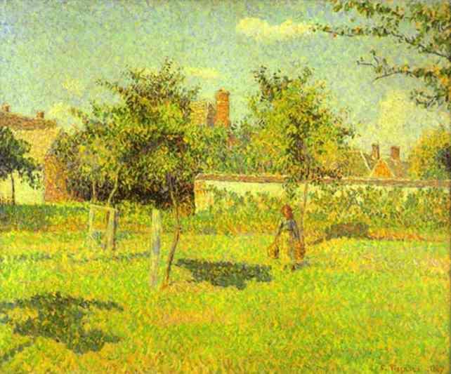 Woman in an Orchard, Spring Sunshine in a Field, Eragny, 1887 - Camille Pissarro