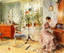 An Interior with a Woman Reading - Карл Ларссон