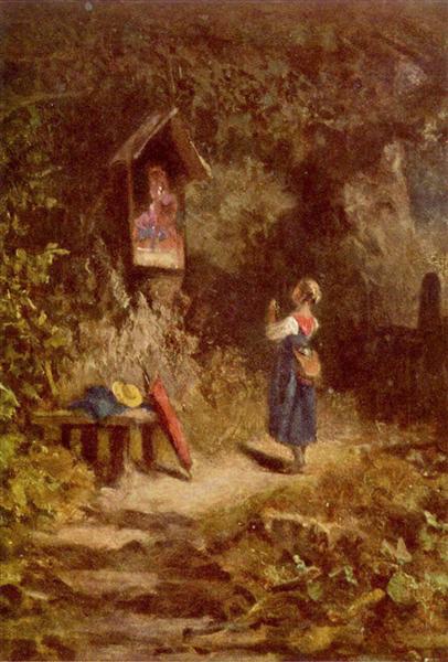 Praying peasant girl in the woods, c.1855 - Карл Шпицвег
