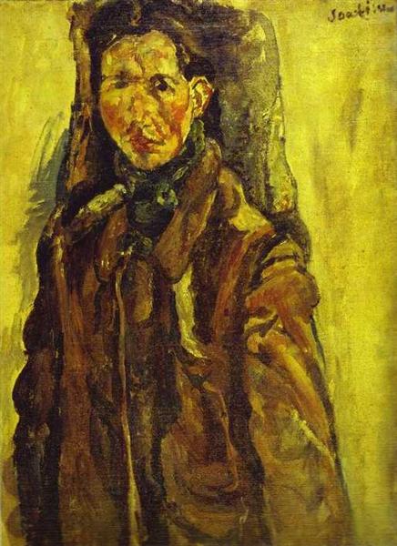 Self Portrait by Curtain, c.1917 - Хайм Сутін